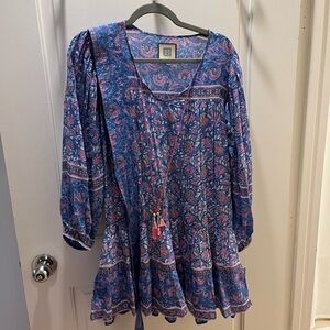 Bohemian Blue and Pink Floral Tunic Dress